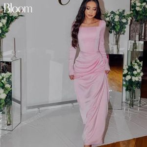 Feestjurken bloeien vierkante nek eenvoudige avond voor prom lange mouwen roze moderne formele jurk elegante bruiloft
