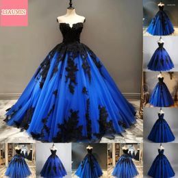 Feestjurken blauw en zwart kanten applique strapless ball jurk omhoog rug de volledige lengte avond formele prom jurk handgemaakte op maat gemaakte w9-8