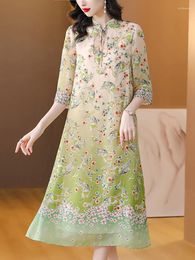 Feestjurken Blue Floral Silk Elegant en Pretty Dames Summer Luxury Loose Dress 2024 Korean Fashion Festival Avond