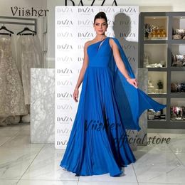 Robes de fête Blue Pleas Mariffon Soirée One épaule Arabie Dubai Robe de bal formelle avec des robes de longueur de plancher à fente