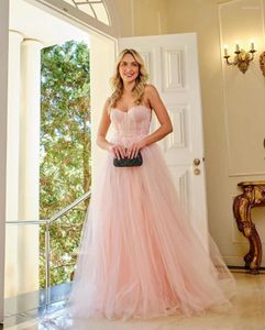 Vestidos de fiesta Blush Pink Semi Formal Dress para mujer Sweetheart Lace Up Sexy Backless Prom A Line Soft Tulle vestidos de noche