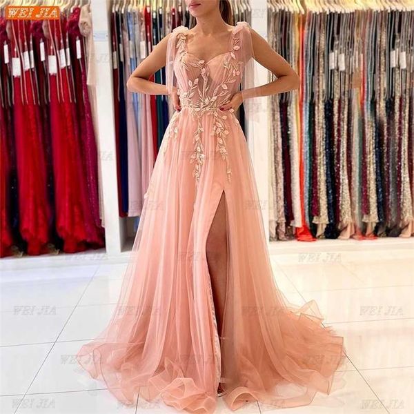 Robes de soirée Bohème rose robes de bal pour les femmes robes De Fiesta Largos Elegantes De Gala une ligne Tulle appliqué fermeture éclair robe de soirée formelle 220923