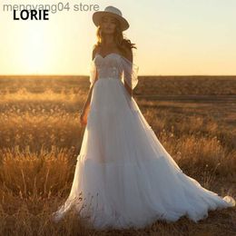 Robes de soirée Robes de mariée bohèmes sur l'épaule Appliques A-ligne à volants en tulle Blanc Ivoire Boho Robe de mariée simple suknia lubna T230502