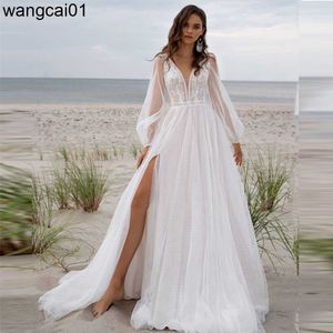 Robes de soirée Bohian V-cou Tul Robe de mariée longue bouffée Seves haute diapositive Appliques Robe de mariée sur mesure pour les femmes Robe de Mariage 0408H23