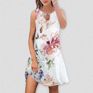 Vestidos de fiesta Boho Floral estampado vestido mujer verano Mini playa para cuello redondo vestido sin mangas 2023 Casual tanque suelto