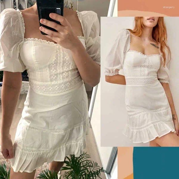 Vestidos de fiesta boho inspirado corpiño ajustado vestido de verano mujeres squre squre neclo Emboirdery manga corta elegante elegante sexy