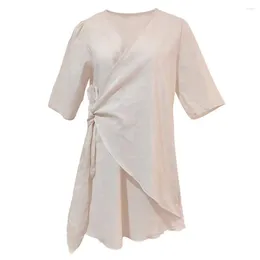 Feestjurken boho-stijl vrouwen kleden elegante veter vh nek mini voor A-line solide kleur strand cover-up met halve zomer