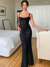 Robes de soirée dentelle florale noir transparent anniversaire dos nu fente longue Maxi robe tenues d'été pour femme 2023 C83-CI27