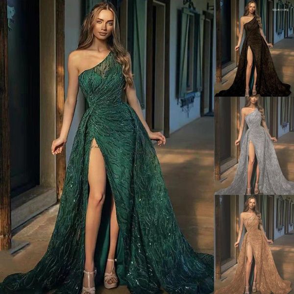 Robes de fête Bowith Evening Luxury Robe Green One épaule Split Robe Prom élégant pour les femmes GALA OUCTION FORMEL