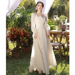 Feestjurken bruidsmeisje jurk vrouwen 2024 Chinese stijl lange mouwen rokken a-line slank banket Arabische dames prom vestidos