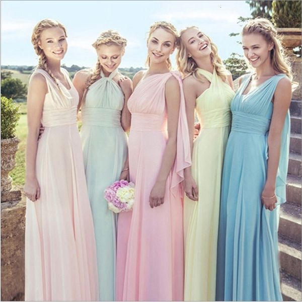 Vestidos de fiesta Color Candy Elegent Long Chiffon Aline Bridesmaid Vestido Da Dama de Honra Vestido de boda de boda