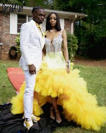 Robes de fête Caraalan Prom jaune scintillant pour filles noires 2024 Crystal Fraculades Robe Femme Élégante Robes africaines
