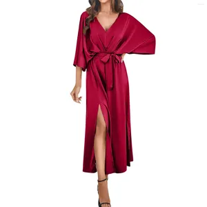 Robes de fête Casual Elegant Tie Robe Couleur solide Slim V-col