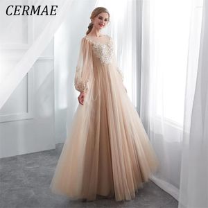 Robes de fête Cerme O-Neck Long Band Curchon Robe de soirée Champagne Prom A-Line Formeal pour les femmes 2024 PO Prix d'usine