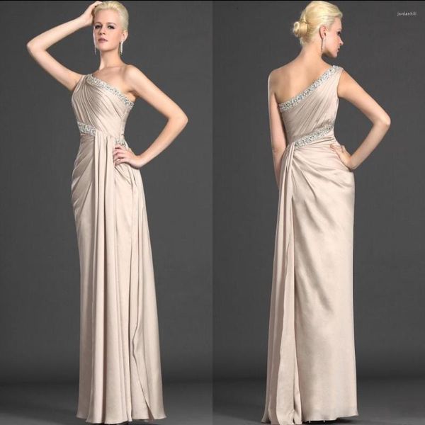 Robes de soirée Champagne robe de soirée une épaule longue luxe Satin soie mère du marié pour mariage Cocktail 2023