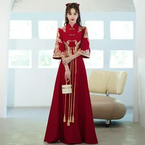 Feestjurken Chinese Mandarijn Kraag Borduren Flare Mouw Terug Rits Jurk Bruid Bruiloft Tule Formele Prom Jassen Vestidos De Noche
