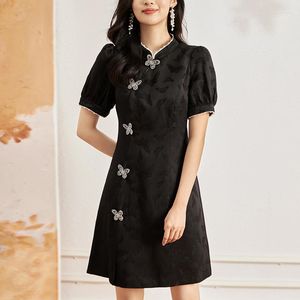 Robes de soirée Style chinois Vintage pour femmes 2023 été élégant manches courtes imprimé papillon vêtements pour femmes robe Cheongsam a-ligne