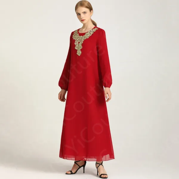 Robes de soirée classique rouge robe musulmane 2024 bal manches longues saoudien arabe robes de soirée col rond mariage cheville longueur