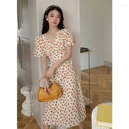 Feestjurken Kleding Voor Vrouwen Yangyang Zomer ModeGrote Werven 2024 Franse Bloemen Hubble-Bubble Mouw Chic Taille Rok jurk