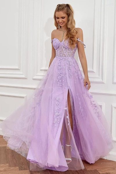 Vestidos de fiesta CloverBridal 2023 Cintura transparente Violeta Vestido largo de graduación Tul Lace Homecoming Apliques Vestido de fiesta WH9982