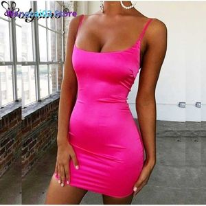 Vestidos de fiesta Colysmo Stretch Mini Satin Dres Sexy Straps Slim Fit Bodycon Vestido de fiesta Neon Green Pink Dress Vestidos de verano Duallayer 020723H