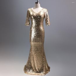 Feestjurken corzzet dames vestidos goud sexy v-neck pailletten backless halve mouw zeemeermin jurk elegante nachtclub avond lang