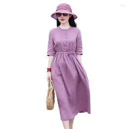 Vestidos de fiesta Lino de algodón Vestido de verano Mujeres 2024 Púrpura artística Rata larga cómoda