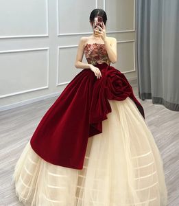 Robes de soirée personnalisé bordeaux rose toast mariée haut sens mariage fleur bustier tube robe 230515