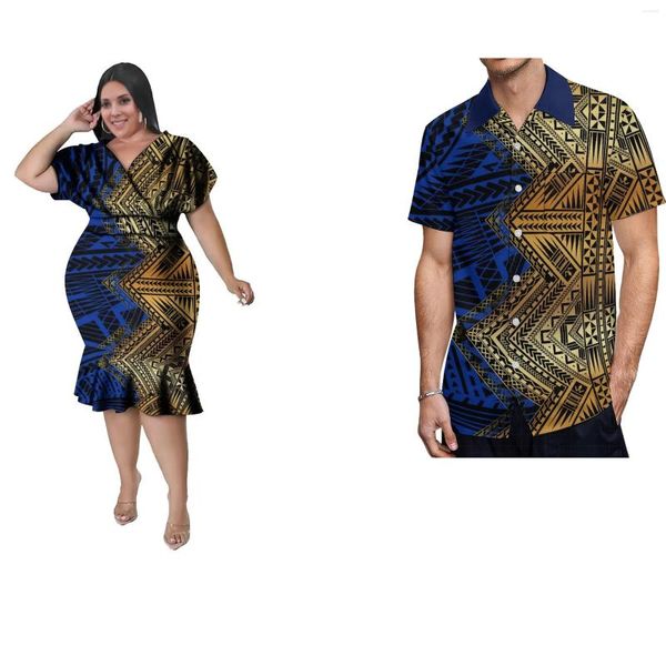 Vestidos de fiesta personalizado elegante vestido de noche pareja traje camisa sirena dobladillo diseñado polinesio estilo vintage hombres