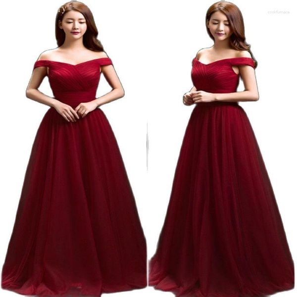 Robes de soirée sur mesure col bateau à lacets vin rouge soirée longue robe de mariée femmes élégantes Sexy Tulle robes de bal