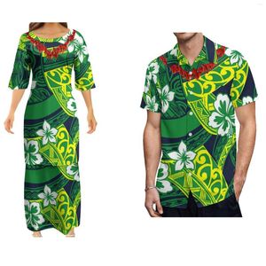 Robes de soirée Collier Samoa personnalisé Robe pour femme Motif artistique Rétro Tribal Style ethnique Chemise pour homme Costume de couple Vêtements de famille