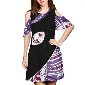 Robes de soirée Custom Tonga Ladies Vintage Dress Polynesian Tribal Black Background With Purple Stripes Print Hawaii Comfort Clothing