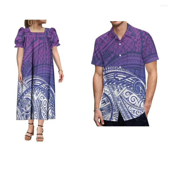 Robes de soirée Robe personnalisée pour femmes Chemise pour hommes Polynésien Vintage Couple Tribal Style ethnique Motif imprimé Big Man