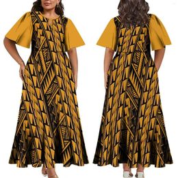 Party Dresses Custom Women'S Short-Sleeved Polynesian Tribes Design Elegant Long In Traditional National Dress For Parties