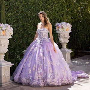 Robes de f￪te mignonnes lavande 3d fleurs tulle robes de bal de bal applications onitumes