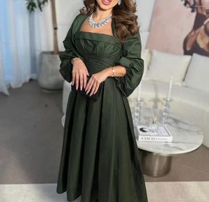 Feestjurken Dark Green Tafta HI Lage Arabische vrouwen formele avond met lange mouwen jas Moeder bruid jurken evenement prom jurk