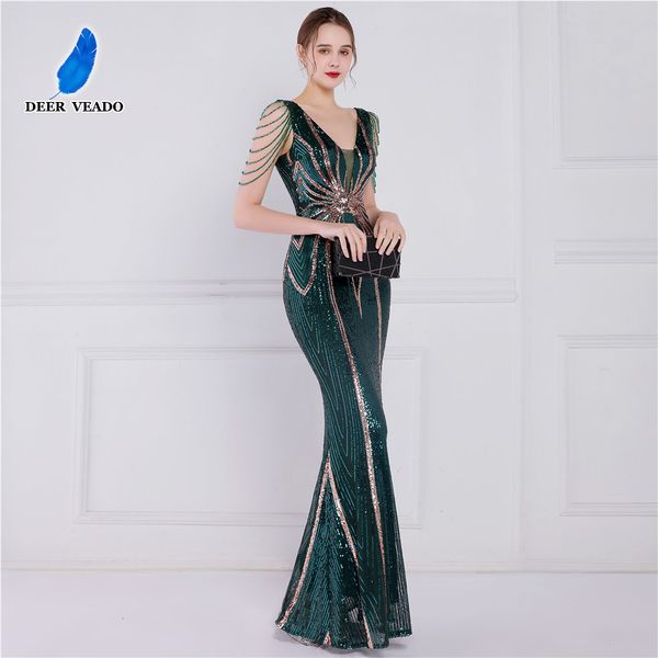Robes de soirée DEERVEADO vert paillettes longue robe de soirée de luxe perles robe formelle femmes élégante robe de soirée Chic femme robe Maxi 230210