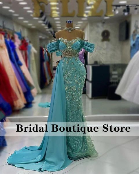 Robes de soirée Design Dubaï Robe de soirée sirène Sheer Mesh Sparkly Perles Cristaux Paillettes Strass Robes de bal de mariage arabe