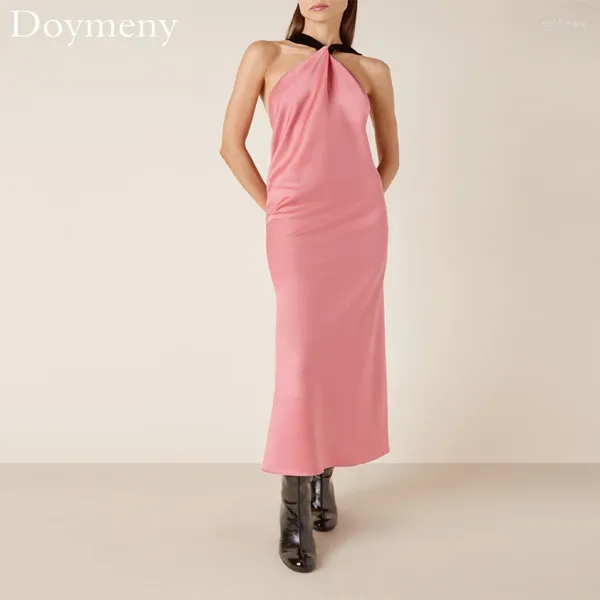Robes de fête Doomeny 2024 élégant rose une robe de soirée line licait lacet vers le dos