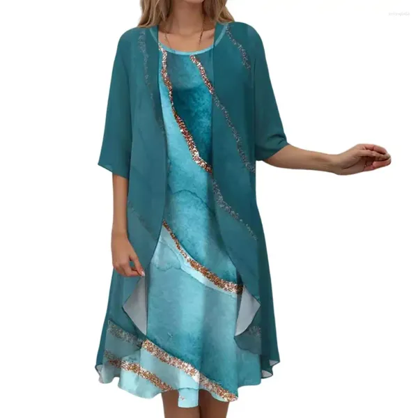 Robes de soirée robe veste ensemble imprimé floral manteau pour femme avec ourlet irrégulier tissu en mousseline de soie douce mi-longue pour élégant