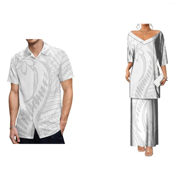 Robes de soirée Drop personnalisé fête des mères polynésien Samoan blanc Puletasi ensemble grand col en V haut et jupes costumes 2 pièces jupe