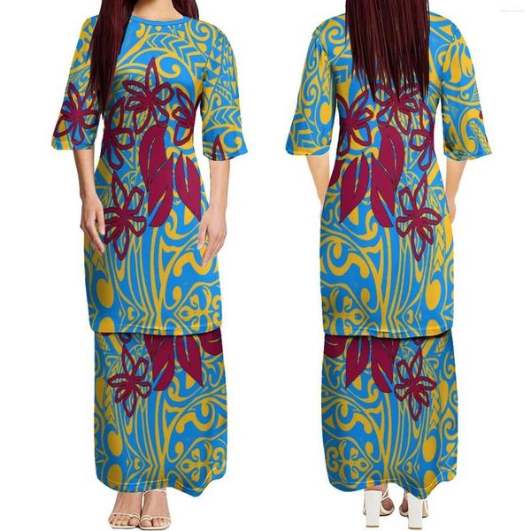 Robes de soirée Drop Polynésien Col rond Samoa Puletasi Robe Plus Taille Longue Maxi Deux Pièces Jupe Ensemble