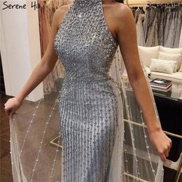Vestidos de fiesta Dubai Design Silver Sexy Mermaid Pron Sleeveless Beading Illusion Gowns de Luxury Prom 2024 Serene Hill Bla70087