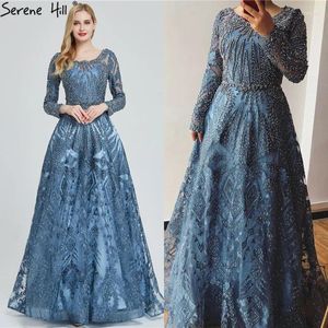 Feestjurken Dubai Luxe Long Sheeves Prom 2024 Nieuwste ontwerp Marineblauwe O-hals kristallen jurken Serene Hill Plus Size GLA60900