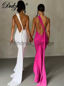 Robes de soirée Dulzura Neon Y2K Vêtements Une Épaule Sans Manches Dos Nu Ruché Moulante Maxi Robes Pour Femmes Club Fête D'anniversaire Soirée De Bal x0629