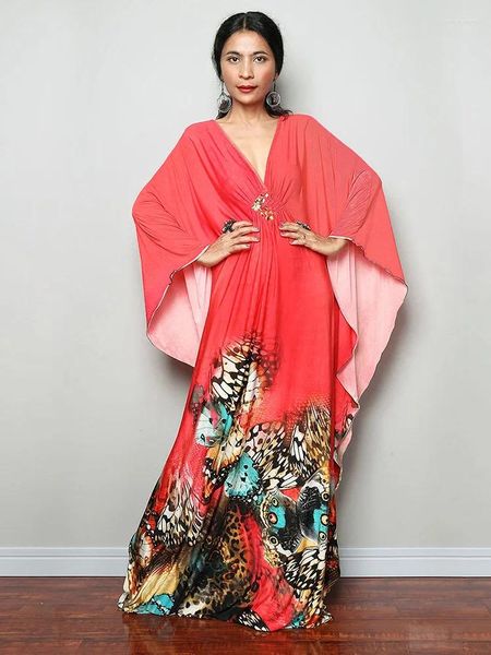 Robes de soirée Edolynsa Bohemian Butterfly Print Kaftan Plus Taille Maillot de bain Cover Up Rose Casual Resort Wear Deep V-Col Loungewear Q1289