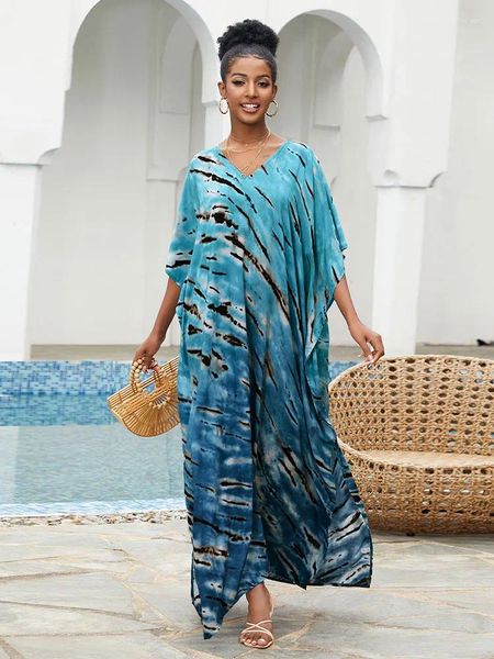 Robes de soirée EDOLYNSA Boho Tie-dye Sexy manches chauve-souris Maxi robe 2023 été femmes vêtements caftan marocain vêtements de plage Q1448