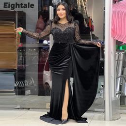 Robes de fête Huitiale Robe de soirée luxueuse Saudi Arabe Manches longues Vevet Sequin Sirène formelle Robe de bal de promotion Hochzeits Kleid