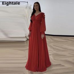 Robes de fête Huitiale Red Evening V-Neck Appliques Perge à manches longues A-Line Grow Vestidos de Gala Mujer