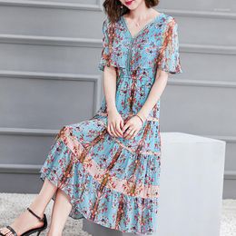 Robes de soirée élégantes 80% soie véritable femmes robe d'été 2023 femme taille haute longue Boho Kobieta Sukienka Zjt2515